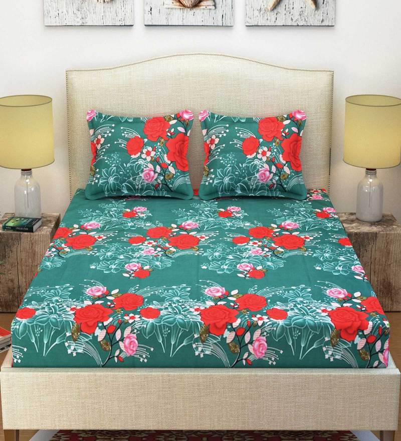 Green Red Flower Combination Pattern Bedsheet 